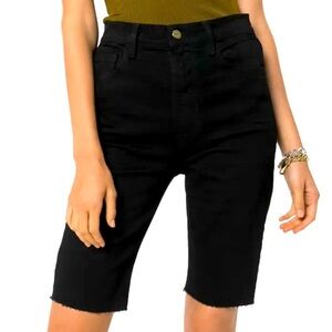 FRAME Le Vintage High Waist Raw Edge Denim Bermuda Shorts in black Size 25